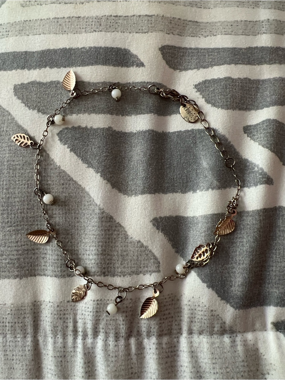 Teen Delicate Leaf Charm Anklet with White Beads